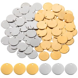 80Pcs Metal Stamping Blanks Stainless Steel Charms Metal Charms Flat Round Charms Blank Stamping Tag Charms Smooth Polished Flat Disc Pendants for Bracelet Earring Necklace Chain Jewelry Making(15mm)
