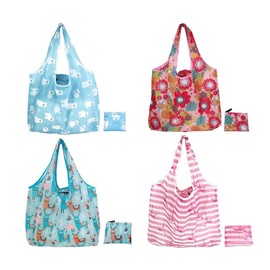 Cisixin Pack of 4 Foldable Shopping Bags, Environmentally Friendly Shopping Bag, Portable Reusable Handbag, Shopper Bags, Large Capacity Carry Bag