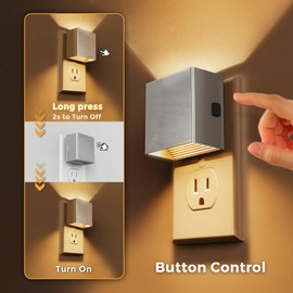 L LOHAS LED Night Light,Night Lights Plug into Wall,[2-Pack]Dimmable Night Light with Light Sensor,3000K Warm White,Silver Nightlight for Bathroom Hallway Kitchen