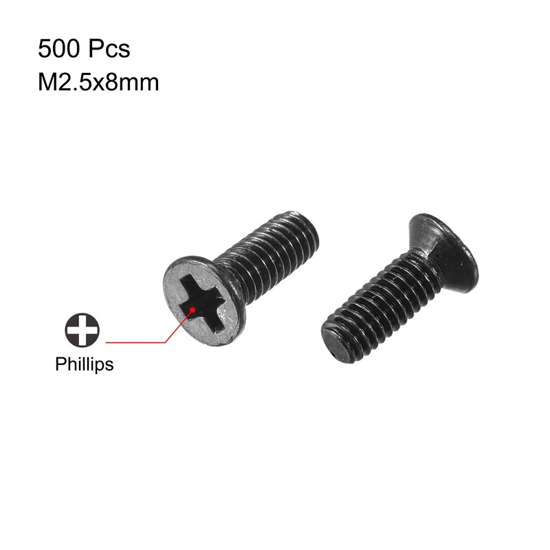 uxcell M2.5 x 8mm Phillips Screw Fasteners Black for Laptop