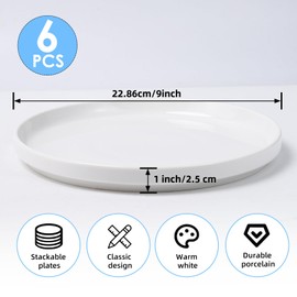 Dyrfolm 9 Inch White Dinner Plates Set of 6, Ceramic Appetizer Plates, Porcelain Dessert Plate, White Round Salad Plate for Kitchen, Restaurant, Microwave, Oven & Dishwasher Safe, Scratch Resistant