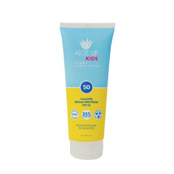 Aloe Up Kids SPF 50 Sunscreen - Gentle Sunscreen Protects from UV with Aloe/Quick-drying, Non-greasy Lotion Safe for Face or Body, even on Toddlers/Reef Safe, made in USA / 6oz