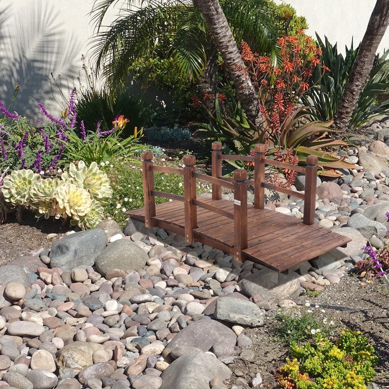 VINGLI 5 ft Garden Bridge, Classic Wooden Arch with Safety