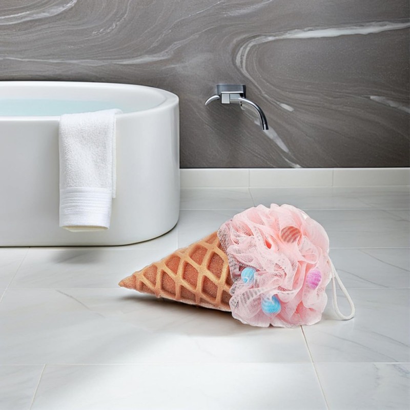 Esponja de Baño Rosa en Forma de Cono de Helado,