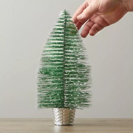 Unbranded 6 Frosted Green Miniature 12" Bottle Brush Trees with Wicker-Look Base