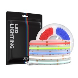 SEZO RGBW COB LED Strip Light FCOB RGB+Warm White 3000K 16.4ft/5m 24V 896LEDs/m 12mm Width Multicolor Flexible High Density Uniform Tape Lights for Home DIY Decoration Party Bar