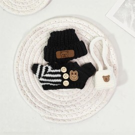 Clothes for 17cm Doll (NO Doll), Handcrafted Crochet Outfits for 17cm Doll with Accessories, Boy and Girl 4-Piece Clothes Set, Cute Stylish Clothing with hat and Bag for Doll Dress up (Black)