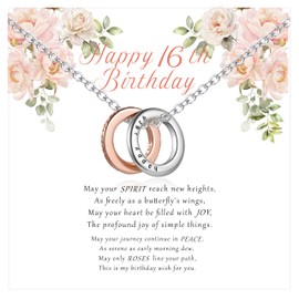 FENNELISA Sweet 16th Birthday Gifts Girl,Tricolor 2 Rings Adjustable Silver Necklace for Teenage Girls Sweet 16 Gifts for Girls Dainty 16th Birthday Presents for Sister Friend Daughter Granddaughter