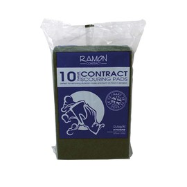 Ramon Hygiene Pack of 10 Contract Grade Flat Pan Scouring Pad, 23x15cm, Green, Abrasive Cleaning For Commercial Or Domestic Use