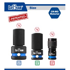 LaBear- Impact to 1/4 Hex Converter, 1/2 3/8 1/4-INCH Drive Female to 1/4-Inch Hex Adapter Set, Impact Wrench Adapters for Ratchet Wrench Drivers, Impact Bit Holders, Quick-Change Chuck, Cr-Mo Steel