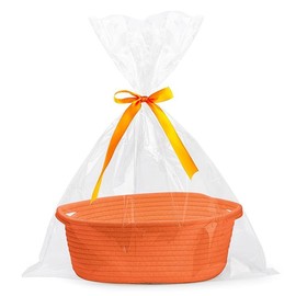 Small Woven Basket with Gift Bags and Ribbons Durable Baskets for Christmas Gifts Empty Small Rope Basket for Storage 12"X 8" X 5" Baby Toy Basket - Color: Orange