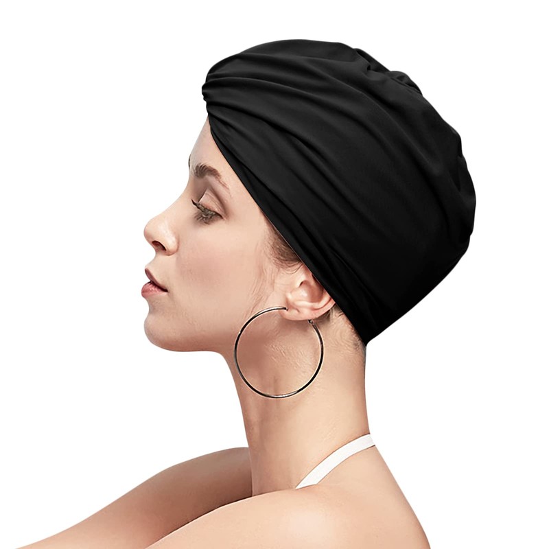 2pcs Women Turban Style Swimming Cap Pleated Fabric Swim Pool