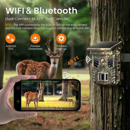 XTU Solar Trail Camera WiFi Bluetooth, 32MP 2.7K Game Camera with Night Vision Motion Activated 0.2s Trigger, IP66 Waterproof Wildlife Camera with 22pcs 850nm Low Glow Infrared LEDs Outdoor