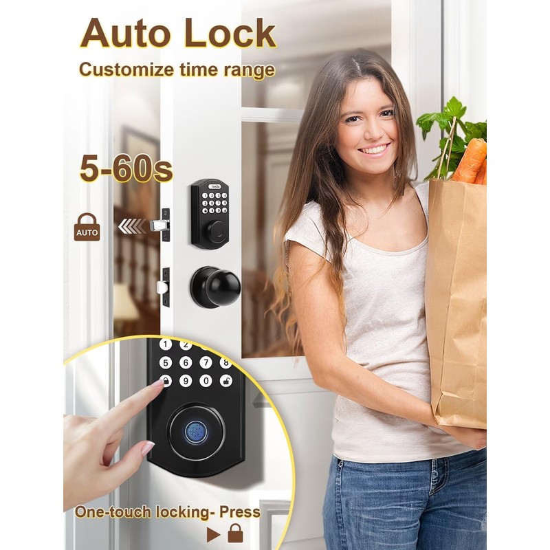Tinewa Fingerprint Door Lock with 2 Door Knobs - Keyless