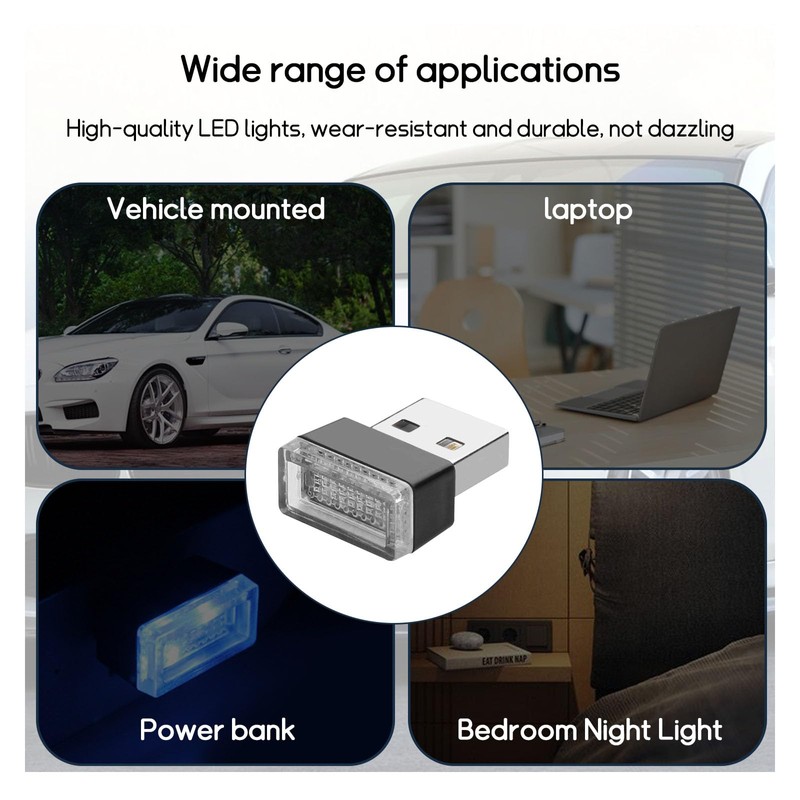 Dickno 4 PCS USB LED Car Interior Atmosphere Lamp, Portable