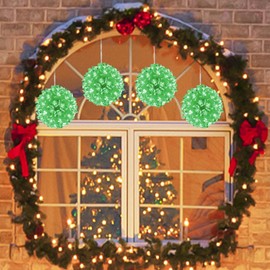 LAMPHOME Christmas Window Lights, Christmas Lights Indoor Cherry Blossom Sphere Light Ball, Lighted Ball Hanging Ornament Light with 200 LED Bulbs for Outdoor Christmas Decoration,Green