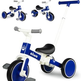5 in 1 Tricycle for Toddlers 1-3, Toddler Balance Bike with Push Handle, Walker Wheels, Ergonomic Pedals & Safety Carbon Steel for Boys & Girls - Adaptable, Movement - Color: Diamond Blue