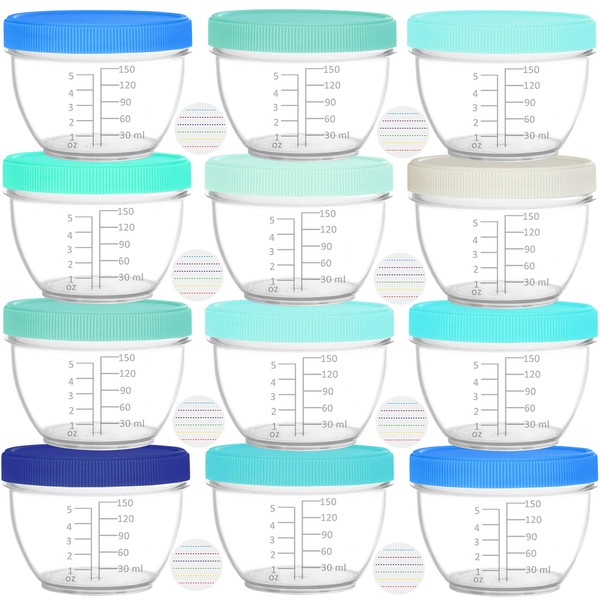 Youngever 18 Pack 180ML Baby Food Storage, Re-usable Baby Food Containers with Lids, 9 Coastal Colors, with Lids Labels