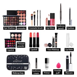 Kit Maquillaje para Mujer, Set de Maquillaje para Mujer, Kit Cosmético Completo Todo en Uno, Paquete de Inicio Esencial que Incluye Paleta de Sombras de Ojos, Juego de Brillo de Labios, Rubor, Base, Lápiz de Cejas, Incluye Juego de Brochas de Maquillaje