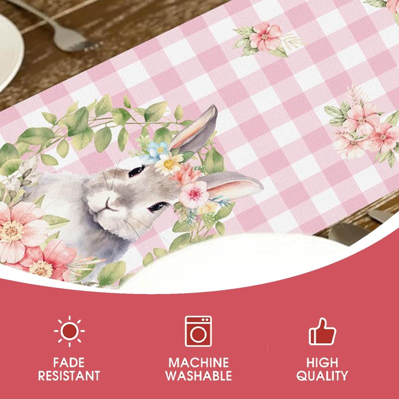 TELAIN Table Runner Easter with Bunny Motif, 13x72 Inch, High