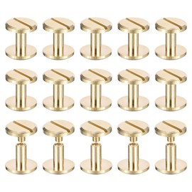 sourcing map 25Pack Brass Chicago Screws, 8x12mm Flat Head Screw Back Binding Post Nail Stud Rivets for DIY Leather Craft Belt Strap, Brass Tone