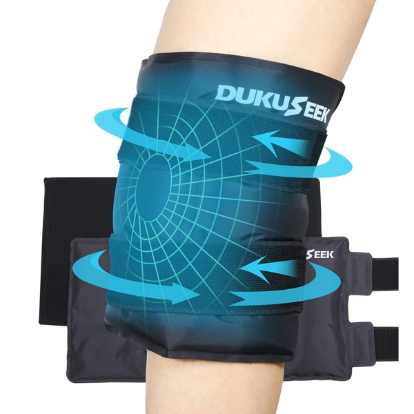 DUKUSEEK Large Knee Ice Pack Around Entire Knee, Gel Ice Wrap with Hot Cold Therapy for Injury and Post-Surgery Recovery, Knee Pain Relief for Swelling, Aches, Bruises & Sprains (19.8 * 10 inch)
