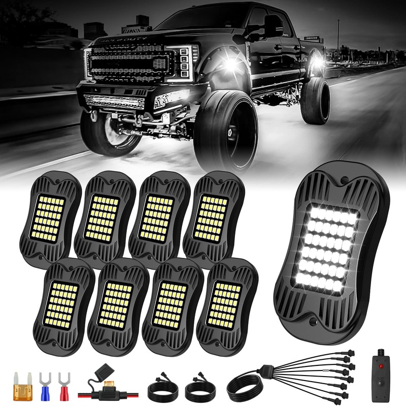 SHINIGHT 8 Pods White Rock Lights for Trucks/UTV/ATV - 36