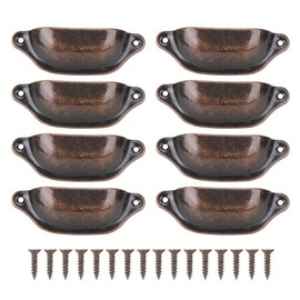 HEEPDD Pack of 8 Antique Handle Shell Design Bronze Metal Drawer Handles Vintage Cabinet Handles Cabinet Door Handle with 16 Pieces Screw (Red Bronze)