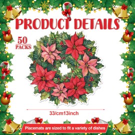 AmazingSpark 100 Pcs Christmas Paper Placemats 13 Inch Disposable Poinsettia Place Mats Xmas Wreath Holiday Decor for Christmas Dining Table Setting Banquet Party Supplies