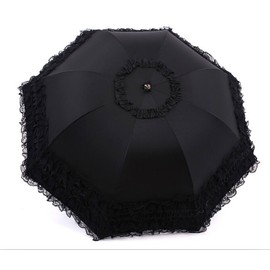 Honeystore Princess Lace Ultraviolet-Proof Folding Umbrella Anti-uv Dome Parasol Style1 Black
