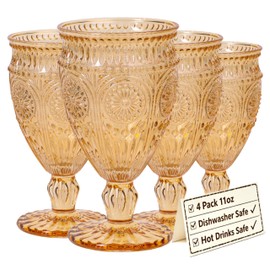 Darlion Wine Goblets, Goblet Glasses, Amber Goblets, Wine Glasses Set of 4, Amber Drinking Glasses for Party Home Wedding