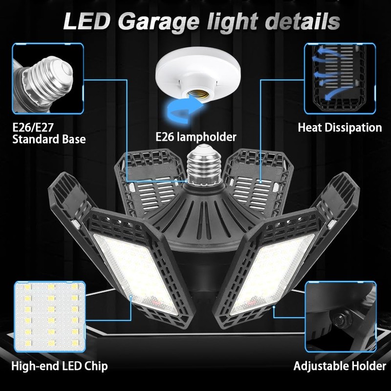 AUDLES 6 Pack LED Garage Light, 200W 20000LM 6500K LED
