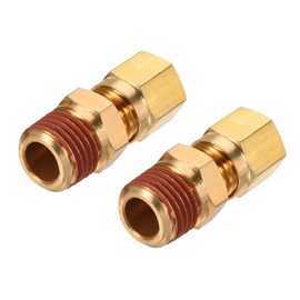 sourcing map Brass Compression Tube Fitting 1/4NPT x 1/4" Tube OD Straight Coupling Adapter, Pack of 2