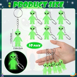 Simgoing 50 Pcs Alien Party Favor, Glow Alien Keychains Bulk, Glow in The Dark Aliens Figurines Key Chains, Luminous Cute Gifts for Space Party Favor, Hide and Seek, Prizes