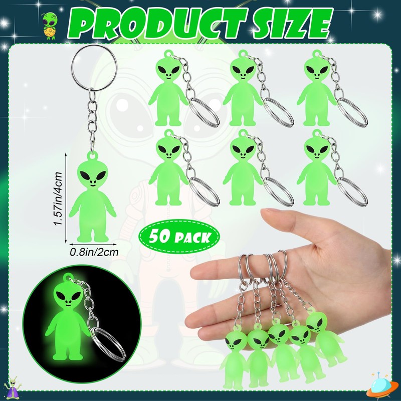 Simgoing 50 Pcs Alien Party Favor, Glow Alien Keychains Bulk,
