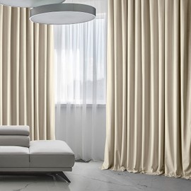 HPD Half Price Drapes Signature Plush Extra Wide Velvet Blackout Curtains for Bedroom (1 Panel),100W X 96L Hotel Black Out Curtains for Living Room, Thermal Insulated Blackout Curtains,Angora Beige