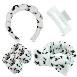 Yaqulen 7 Pcs Spa Set, Facial Headband and Wristband Set, Skincare Accessories, College Style Girl Idea Gifts, Hair Accessories for Women and Girls（ Black White Leopard Print ）