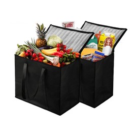 NZ home Insulated Cooler Bag and Food Warmer (XL Plus, 2 Pack) for Delivery & Grocery Shopping with Zippered Top, Black