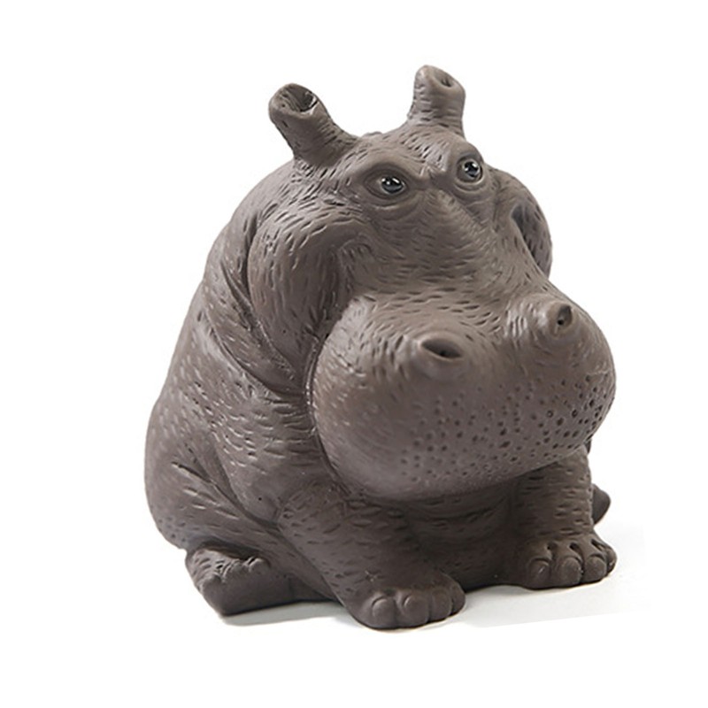 Hippo Figurine Purple Clay Ceramic Tea Pet Sculpture Hippo Statue