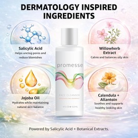 Promes Acne Control Facial Cleanser with Glycolic and Salicylic Acid |Anti-Aging Gentle Exfoliating Wash Grapefruit Fragrance Moisturizing Natural Ingredients to Cleanse Skin - 4 fl oz Lavender / 글리콜릭 및 살리실산이 함유된 프로메스 여드름 관리 페이셜 클렌저 | 안티에이징 순한 각질 제거 워시 피부 세정을 위한 천연 성분이 자몽 향 수분 - 4 floz Lavender