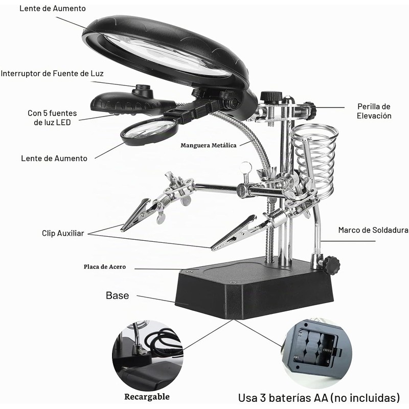 Hztyyier Lupa LED de Escritorio con Luz y Soporte de