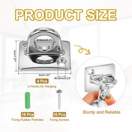 sourcing map Rope Stanchion Wall Plate Hook, 4 Pack Large Loop Wall Plate Hanging Circle Hook Metal Post Queue Line Barrier Hook for Openings Movie Theaters, Silver