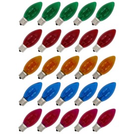 Creative Hobbies Box of 25 Random Blinking C9 Incandescent Light Bulbs - Transparent Multicolor - 7 Watt, Extended Life, Nickel Plated Candelabra Base - Great for Christmas Lights, Decorative Lights