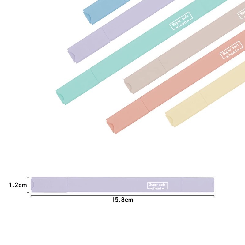 Jagowa 6Pcs Pastel Highlighters, Broad and Fine Double-ended Highlighter Set,