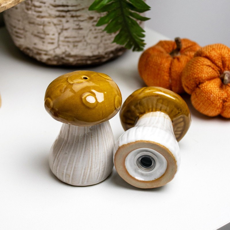 Mushroom Salt & Pepper Shakers Ceramic Hand Painted Toadstool Autumn