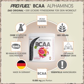 BCAA Powder 3 x 300 g Grapefruit - Test Winner - Alphaminos BCAA 2:1:1 - The Original from ProFuel - Essential BCAA Amino Acids - Incredibly Delicious Flavour - Vegan & Laboratory Tested - Top Solubility