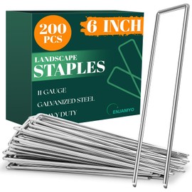 Enjamyo 200 Pack Landscape Staples,6 Inch Galvanized Steel Garden Staples,11 Gauge Garden Stakes,Galvanized Landscape Staple,Heavy Duty Yard Stakes for Weed Barrier Fabric,Securing Irrigation Tubing