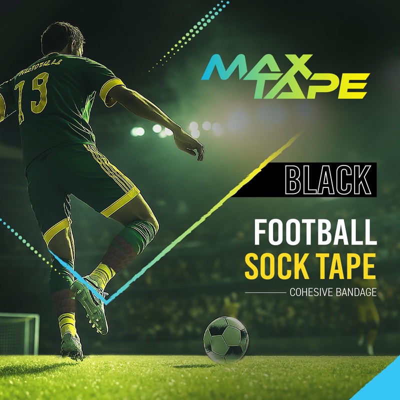 Max Tape Black Cohesive Bandage Football Sock Tape, Shin Pad