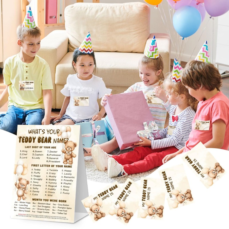 What's Your Teddy Bear Name Game Cards, Birthday Game Supplies,