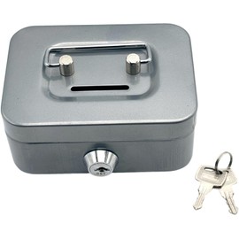 FJmark Mini Safe with Key Purse Money Bank Metal Mini Size (Gray)